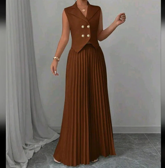 Women's Vest and Pleated Pants Suit Fashionable Wear 8