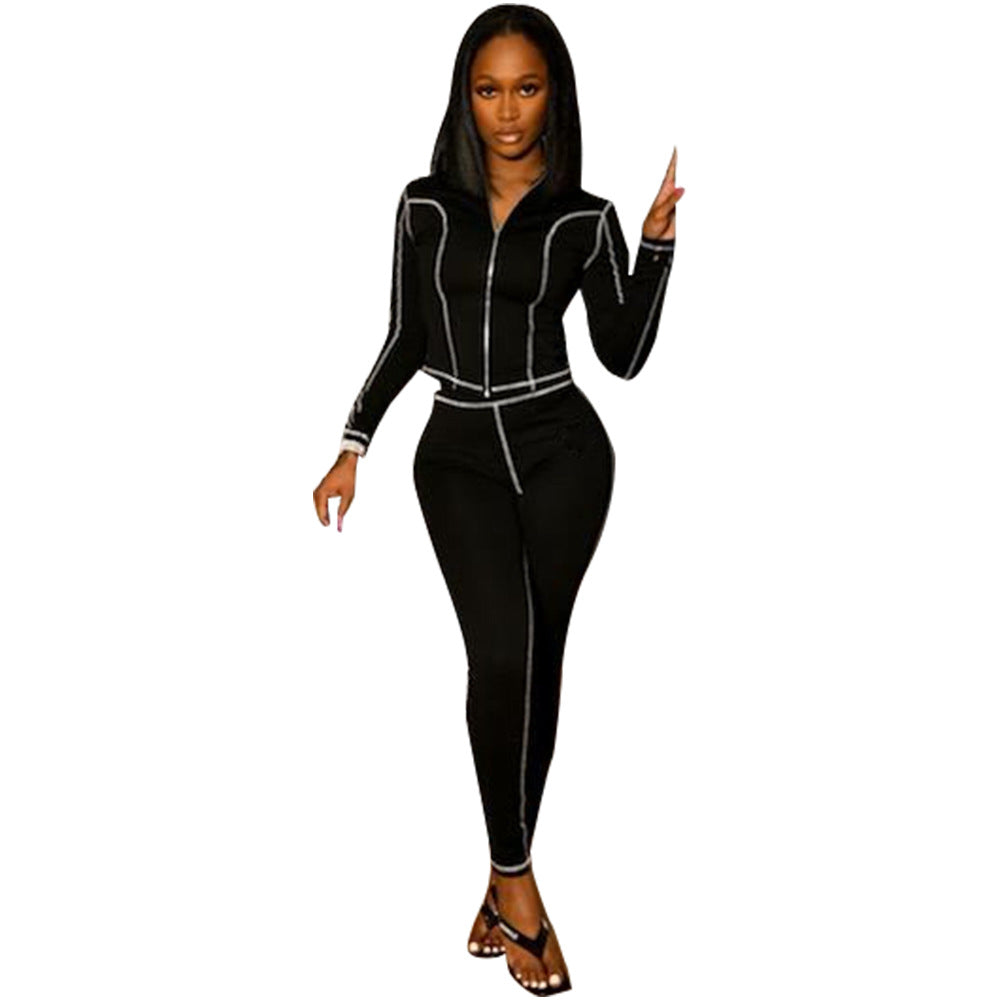Women's Casual Long Sleeve Tight Slim Sport Two Piece Pants Set 11