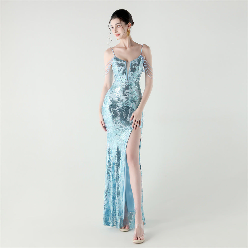 Women cross Lace-Up fishtail evening dress Formal Party evening dress