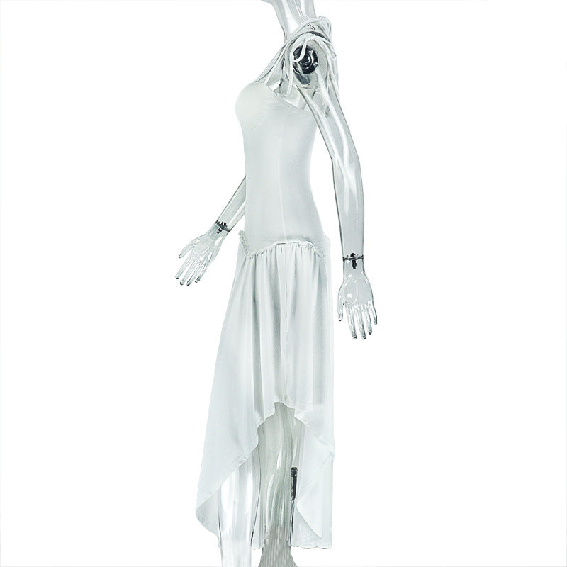 Solid Color slim women's pleated Low Back Halter Neck A-line long dress 8