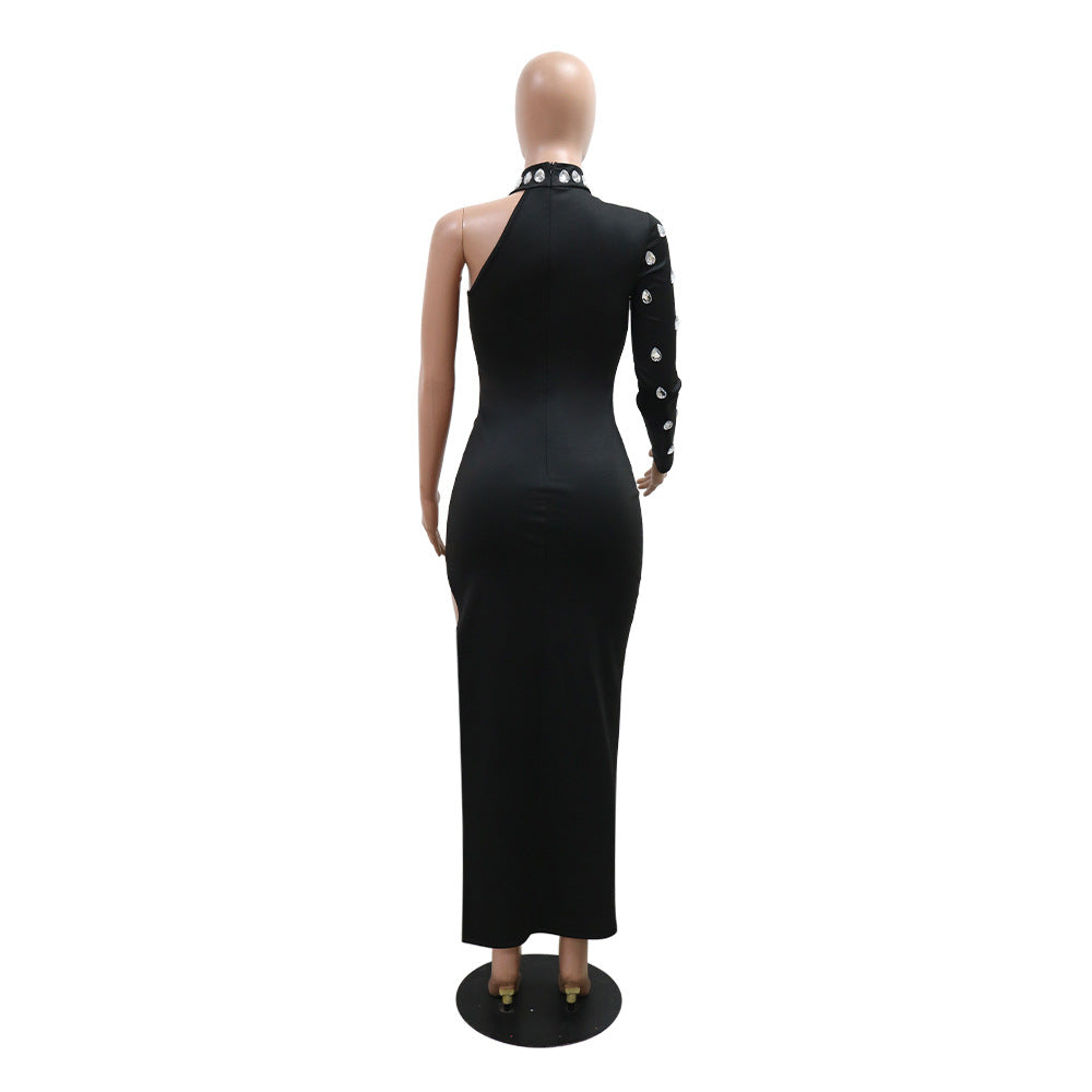 Women Round Neck Beaded Slit Solid Dress 7