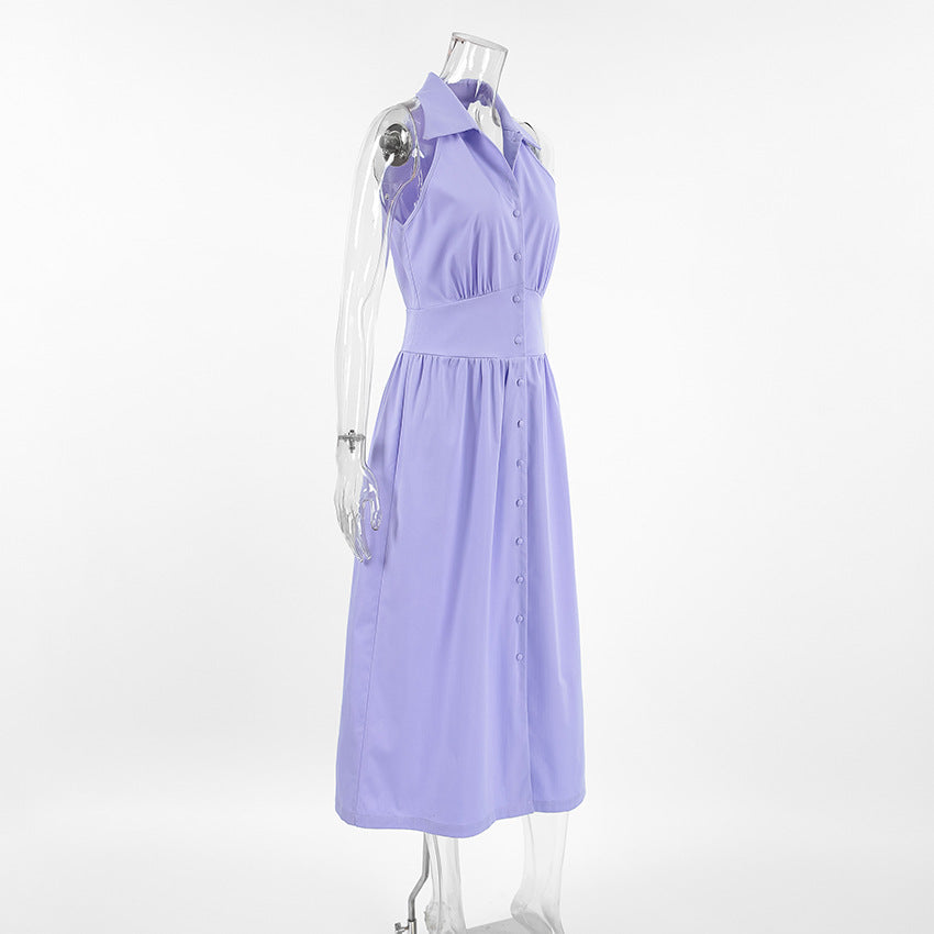 Women Summer Sexy Purple Elegant Sleeveless Halter Neck Dress 7