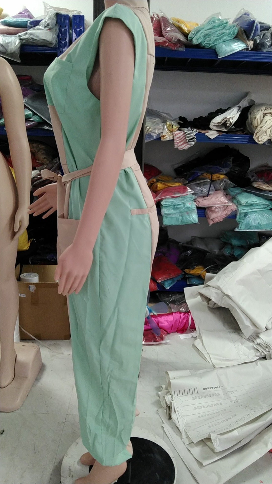 Women's Color Matching Fashion Turndown Collar Button Belt Jumpsuit 5