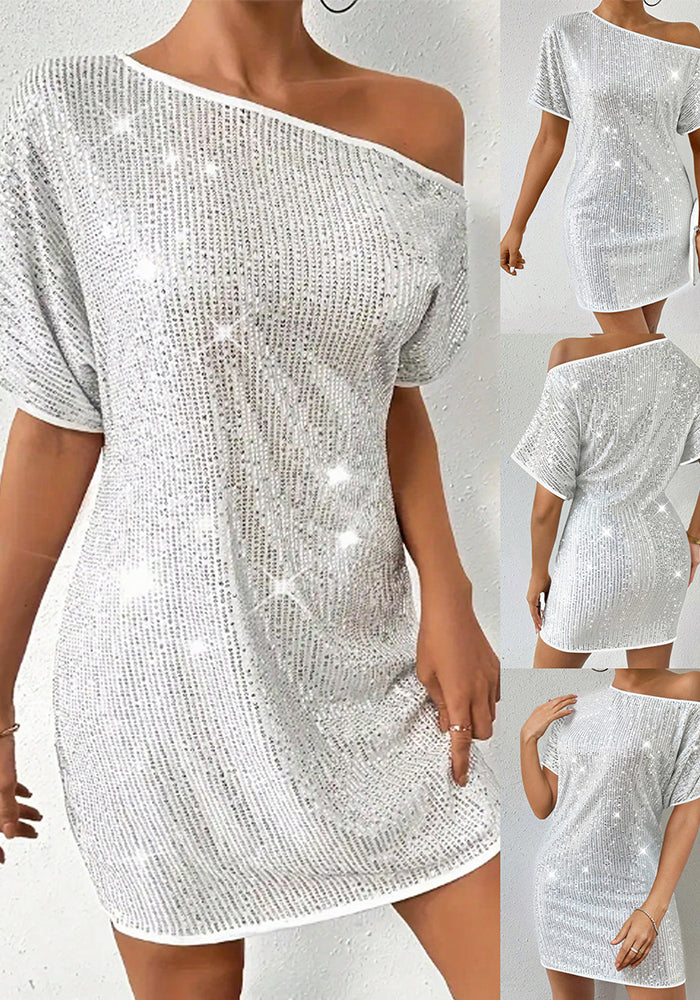 Women slash shoulder sequin party mini dress