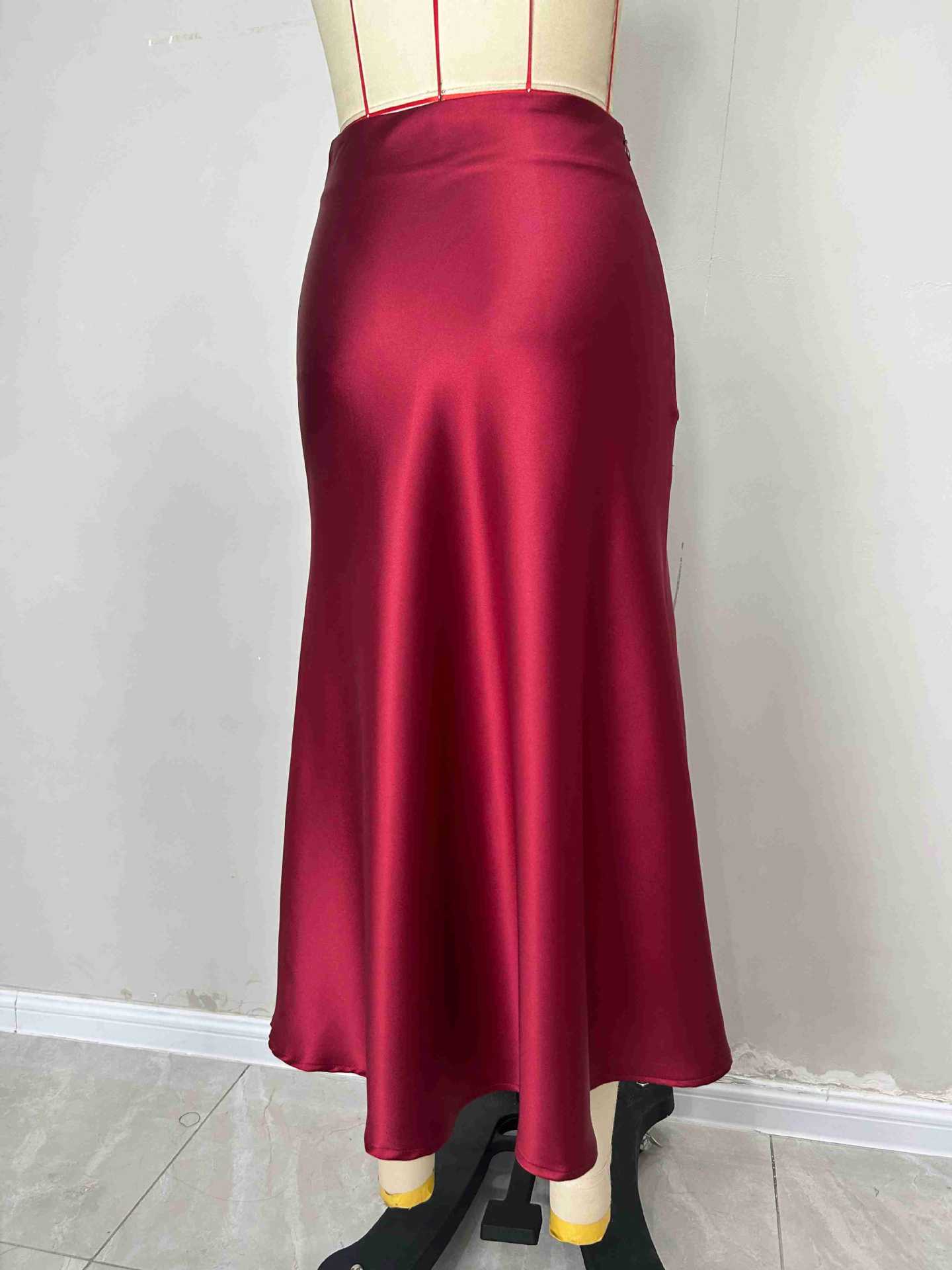 Women Spring and Autumn Satin Bodycon Skirt 14