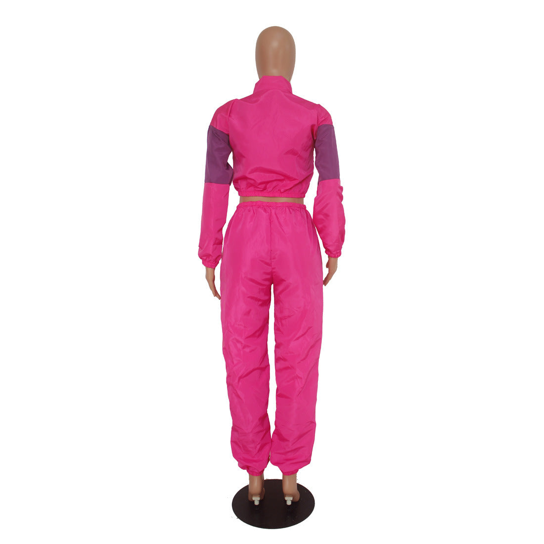 Women's Letter Print Color Block Patchwork Trench Hoodies Pants Set 25