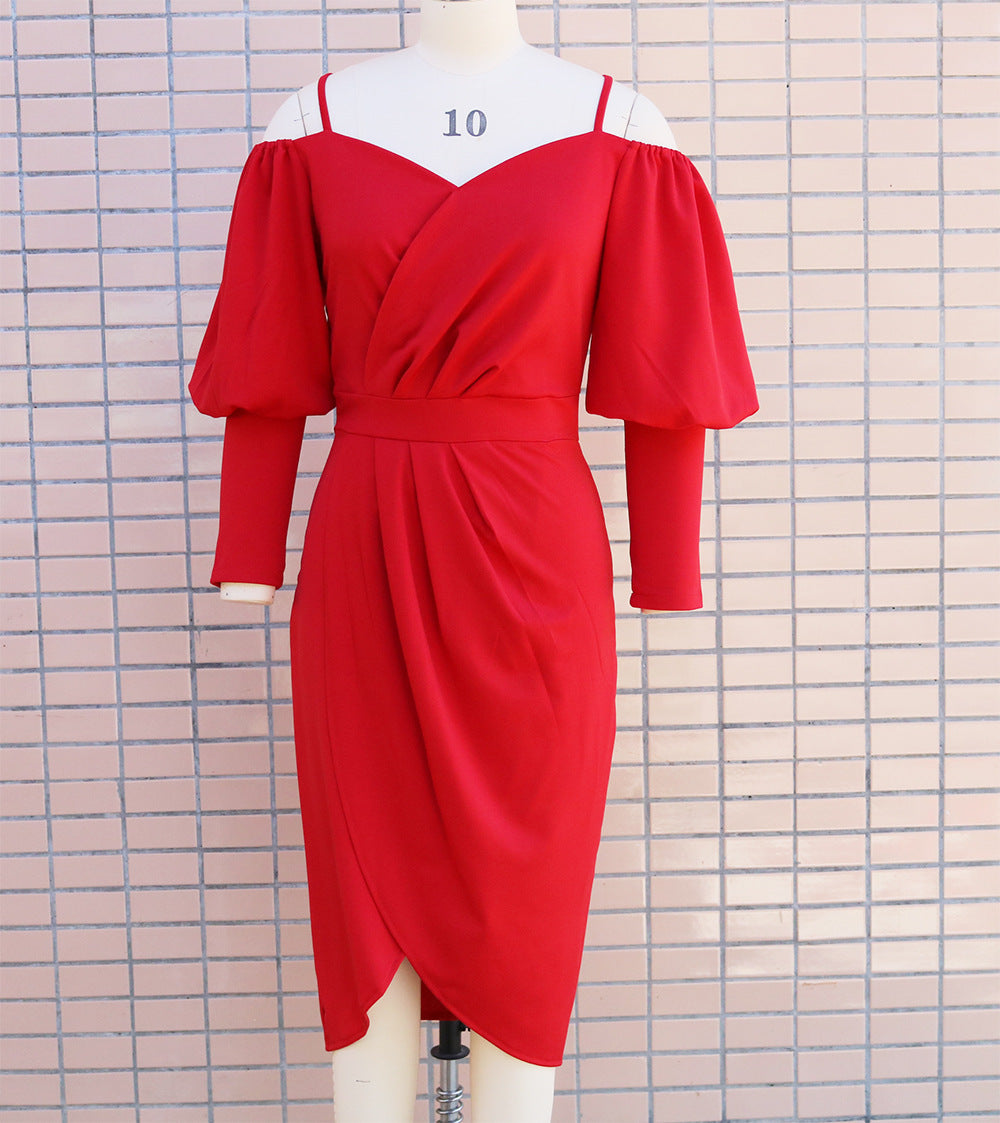 Women suspender balloon sleeves Irregular Maxi dress 19