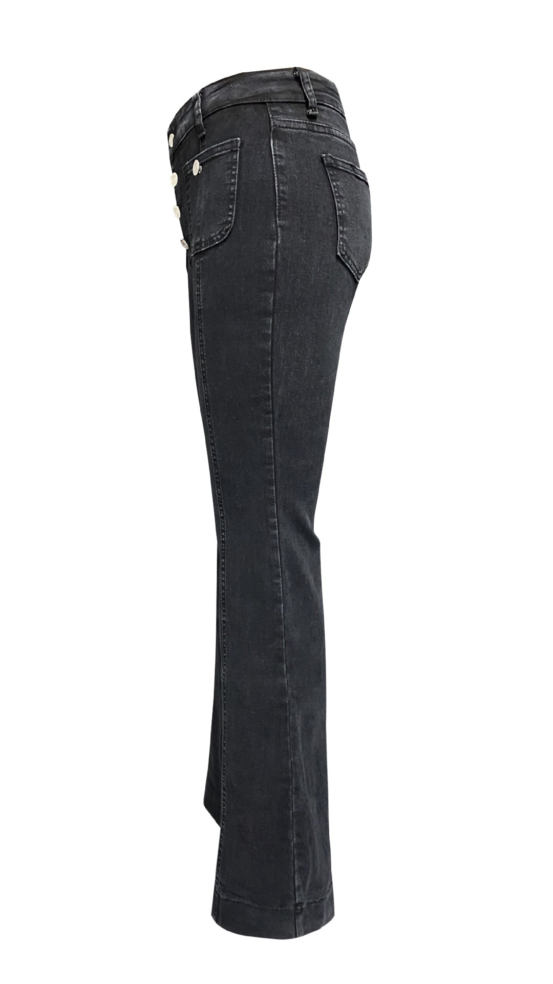 Spring Buttoned High Waist Denim Pants Women's Slim Fit Chic Bell Bottom Trousers 12