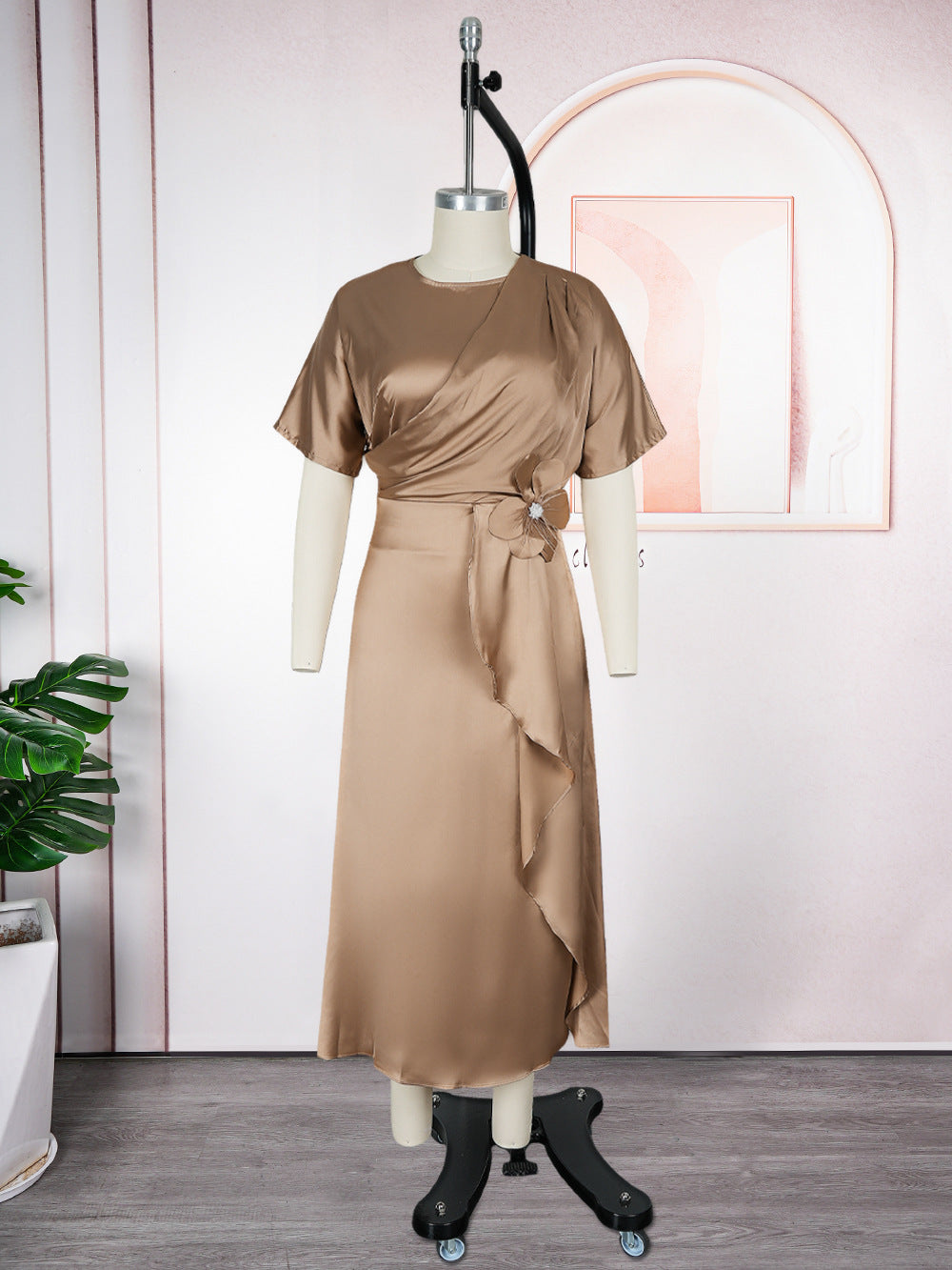 Plus Size African Elegant Solid Dress 13