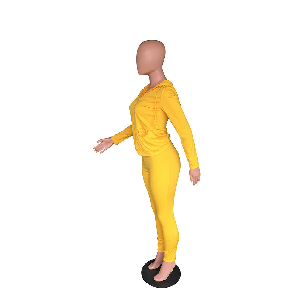 Women's Autumn Style Hat Pocket Zipper Fashion Casual Sport Two Piece Set 51