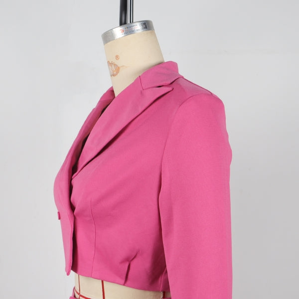 Women elegant Career Turndown Collar Long Sleeve Blazer and Shorts Two-piece Set 20