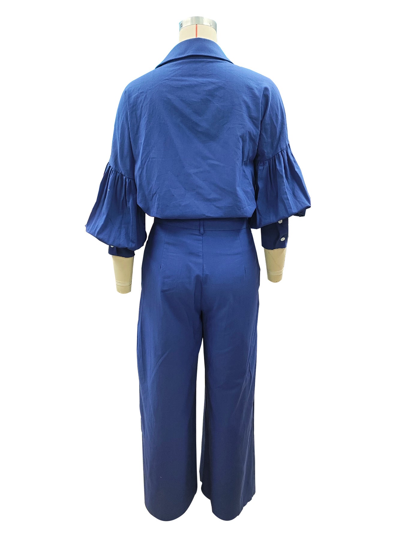 Autumn Solid Long-Sleeve Shirt & Wide-Leg Pants Linen Two-Piece Set 13