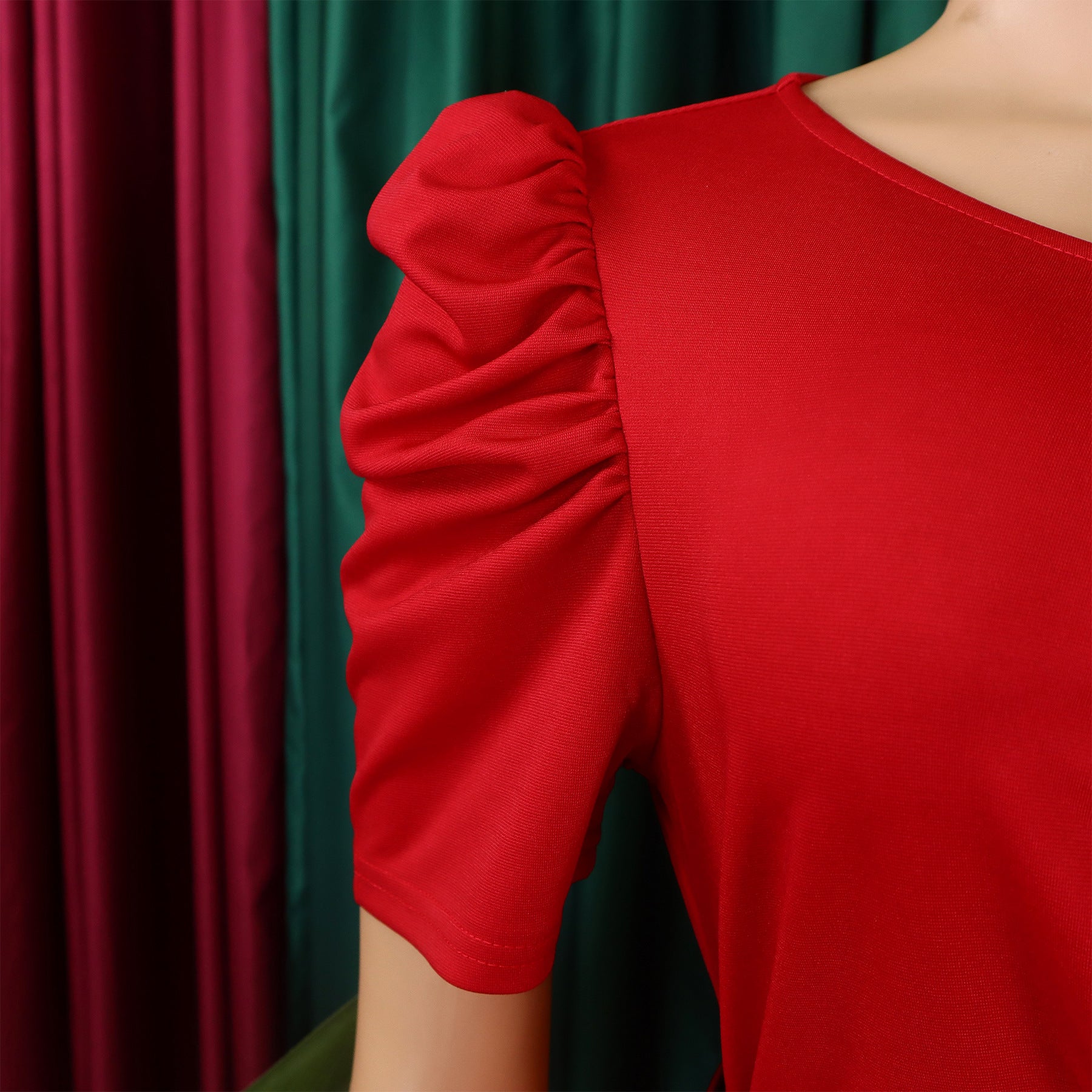 Women's Fashion Pleated Chic Elegant V-neck A-line African Dress 10