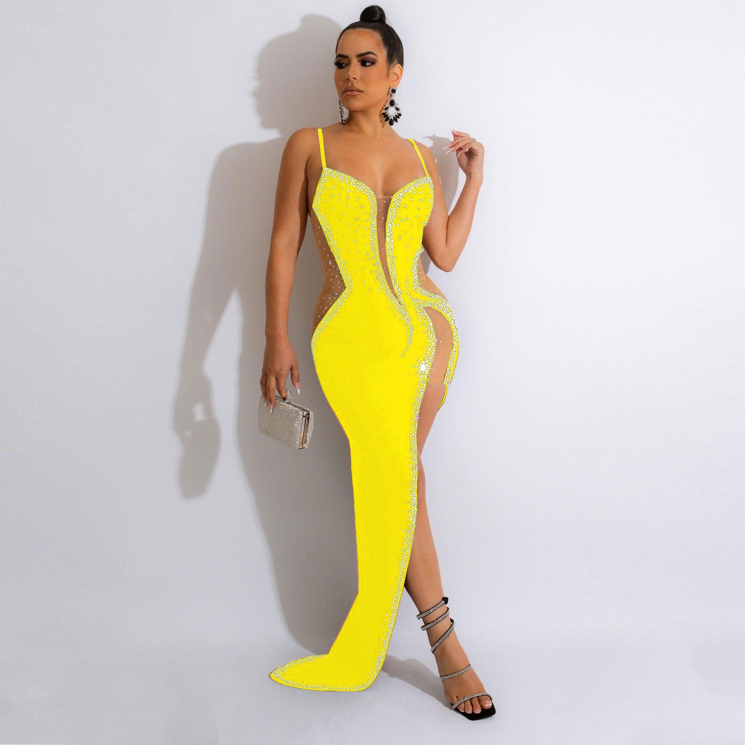 Sexy Straps Rhinestone Beaded Irregular Eveing Dress 6