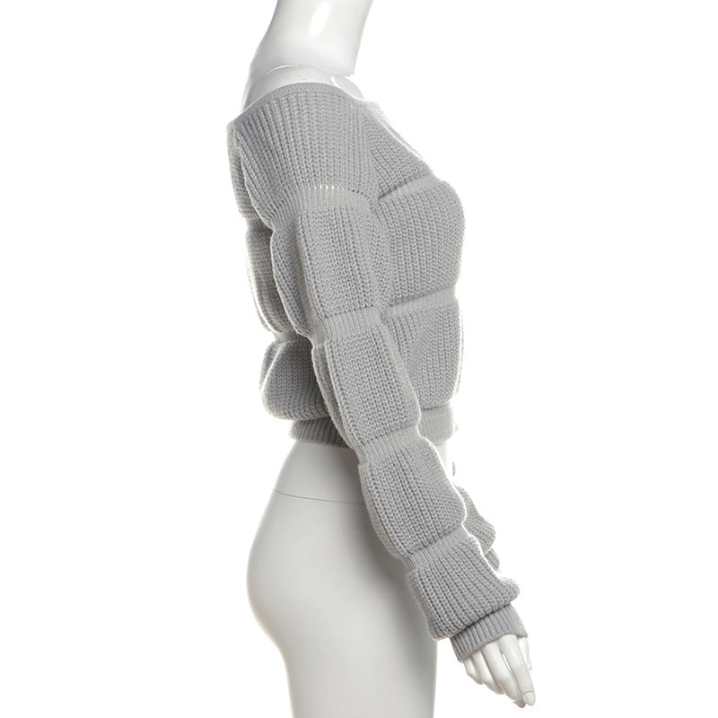 Women autumn and winter knitting Casual long-sleeved Crop sweater 9