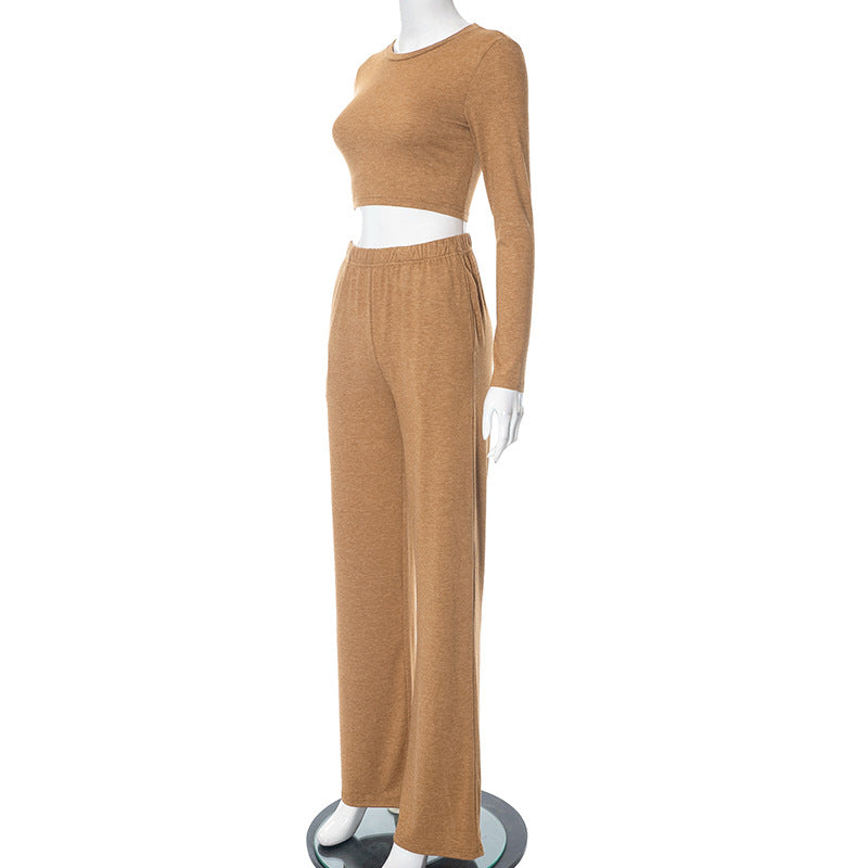 Women Autumn and Winter Long Sleeve Crop Top and Pant Casual Two-piece Set 7