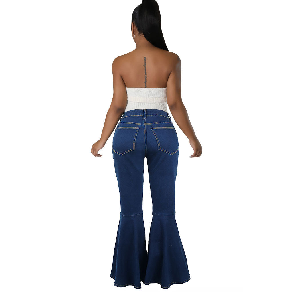 Women fashion stretchy Bell Bottom Denim Pants 4