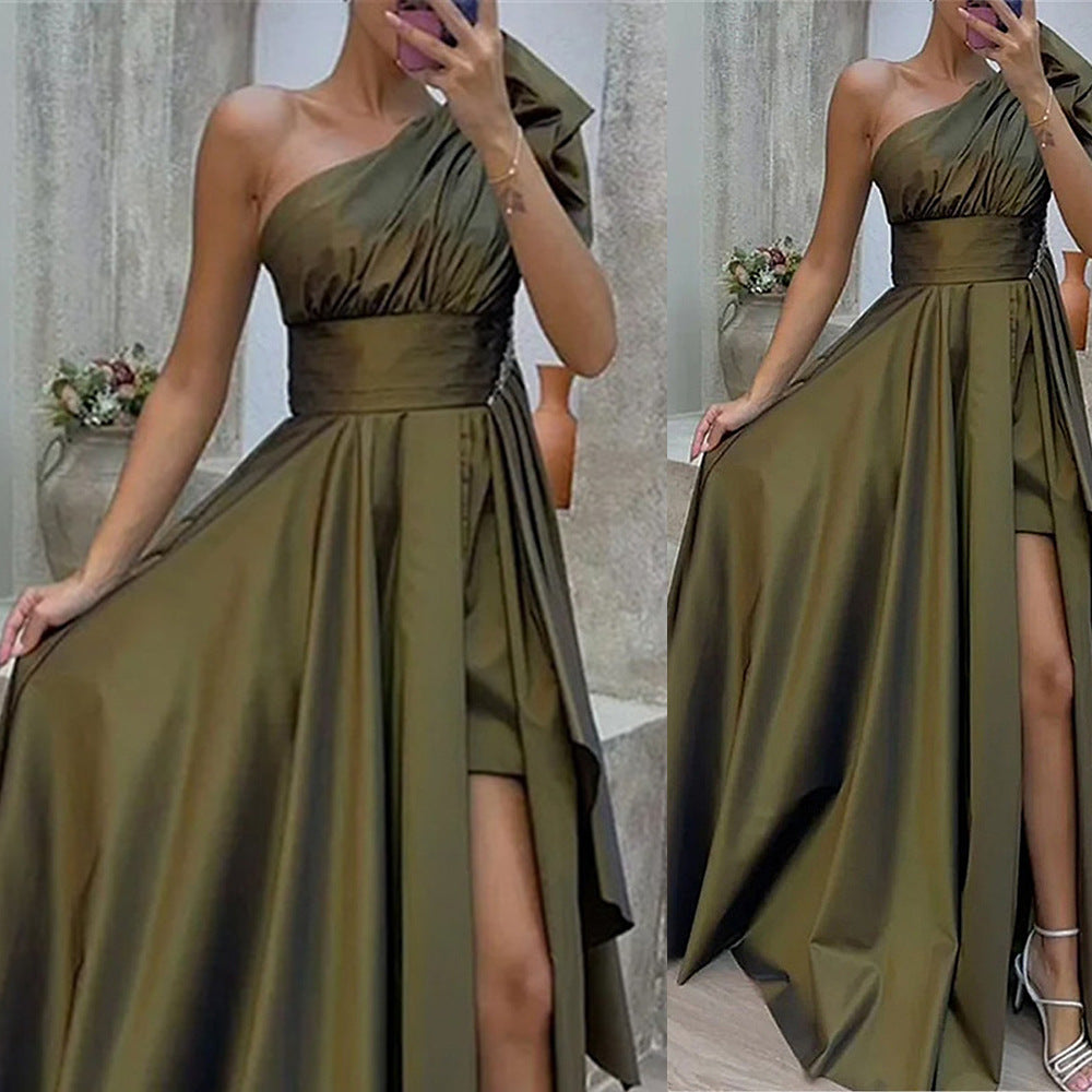 Women Spring Summer Slash Shoulder Off-shoulder irregular dress