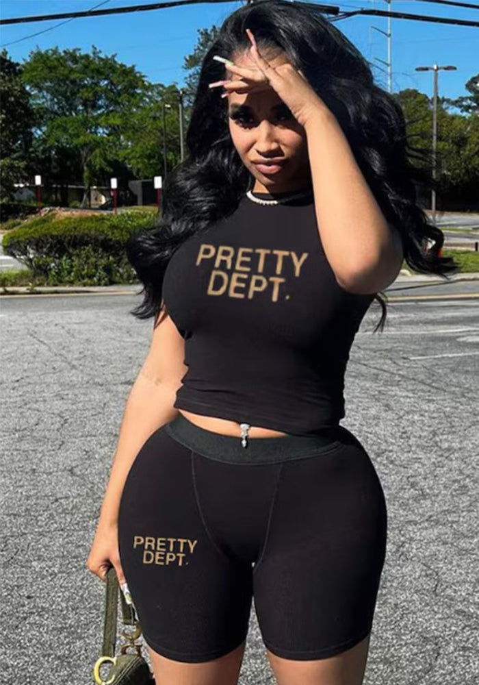 Print Short Sleeve Two Piece Shorts Set