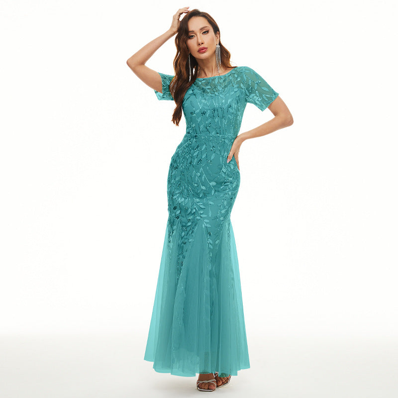 Sequin Dress Fashion Short Sleeve Slim Bridesmaid Dress Luxury Formal Party Evening Dress Long Mermaid Dress 8