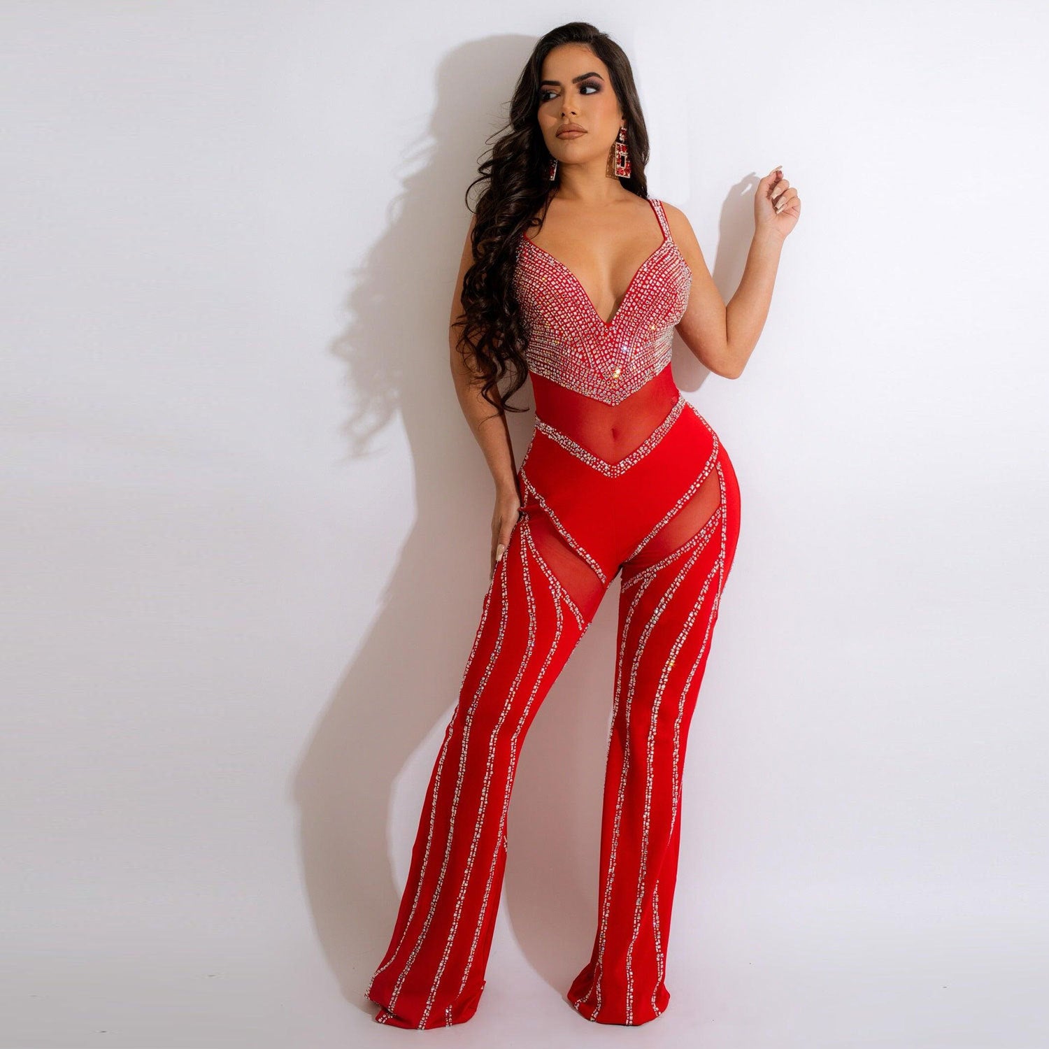 Sexy See-Through Deep V Sling Beaded Jumpsuit 4