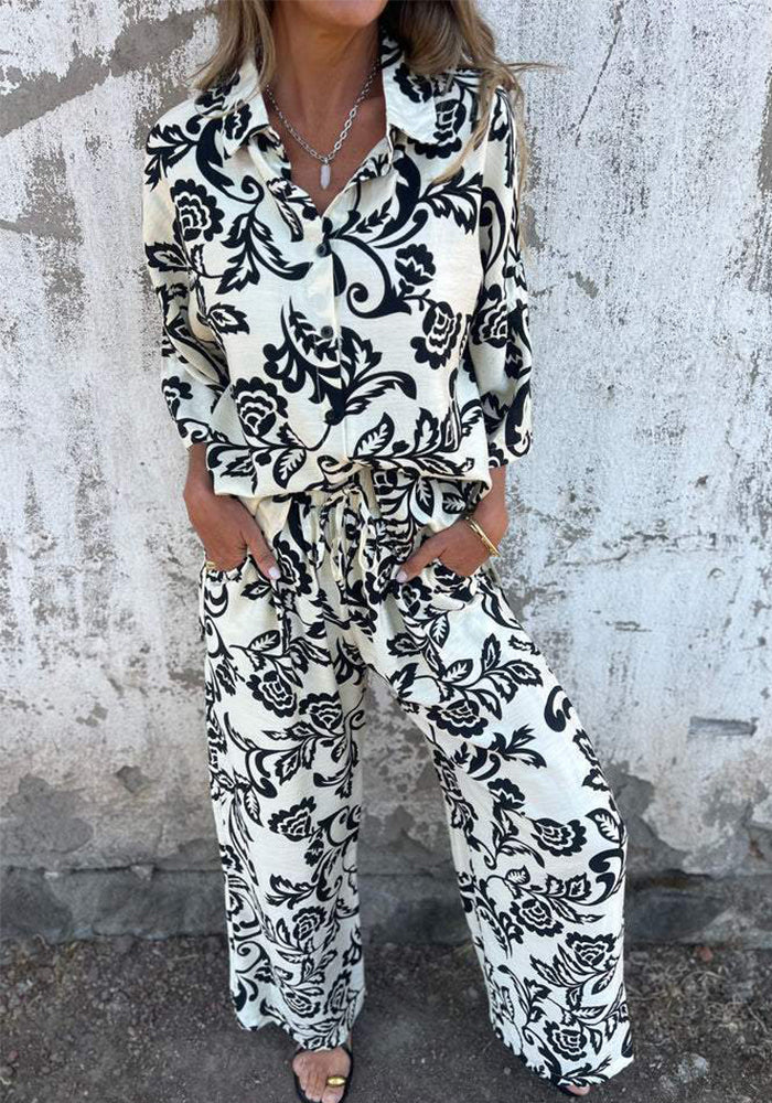 Casual Women's Printed Two-Piece Shirt & Pants Set