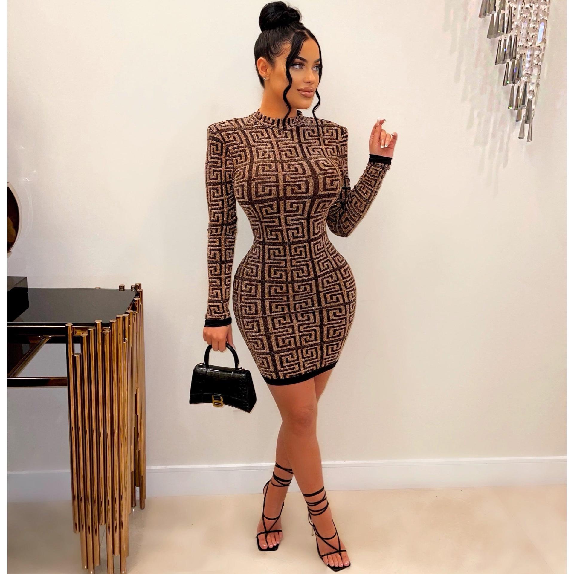 Womens Long Sleeve Printed Bodycon Dress 4
