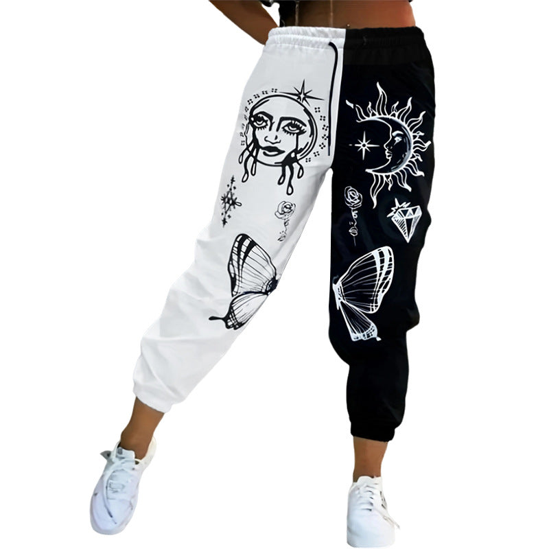 Women Fashion Chic Printed Tie Elastic Waist Casual Pants 3