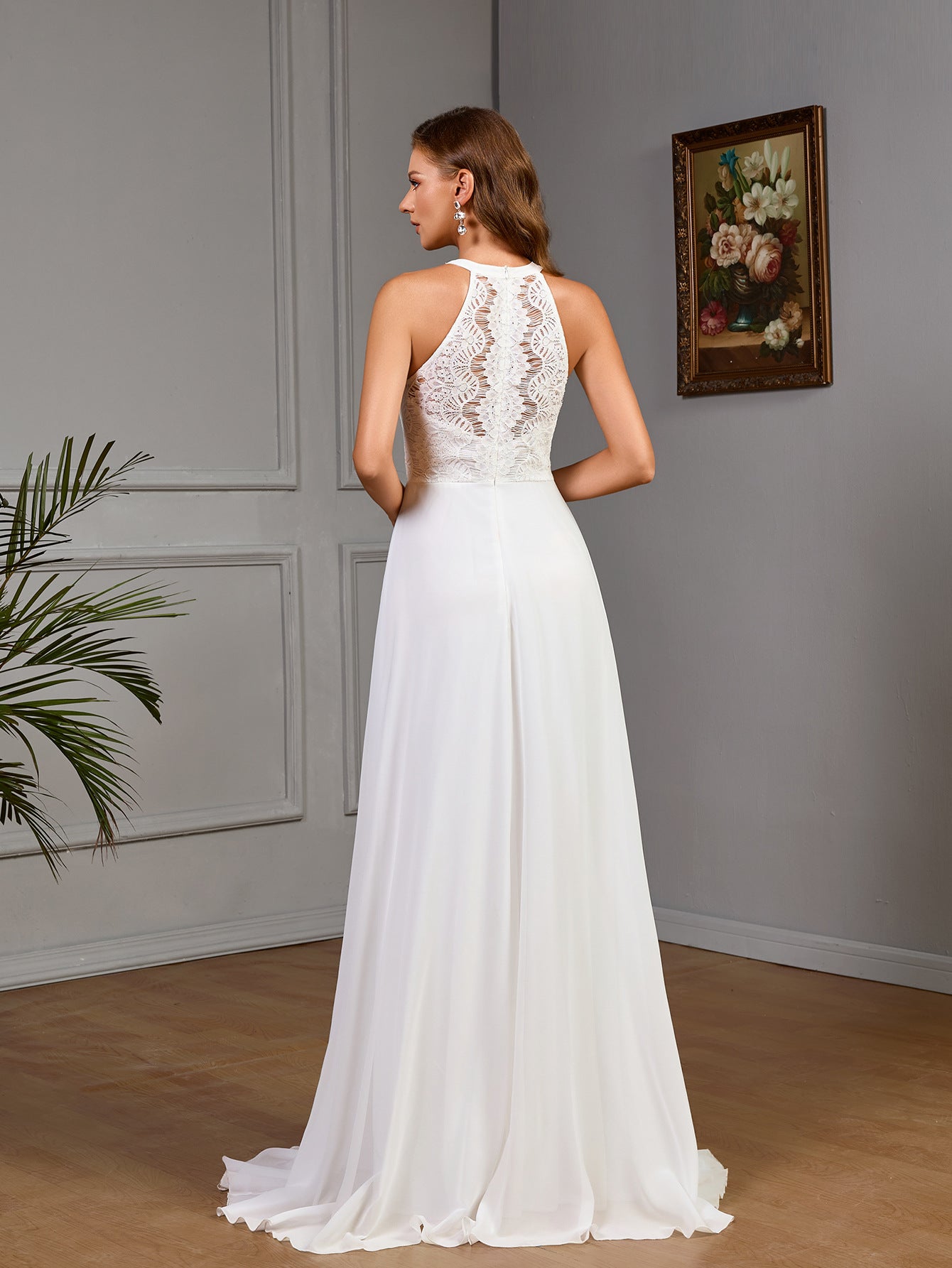 Women spring sleeveless Halter Neck wedding bridesmaid dress solid dress 4