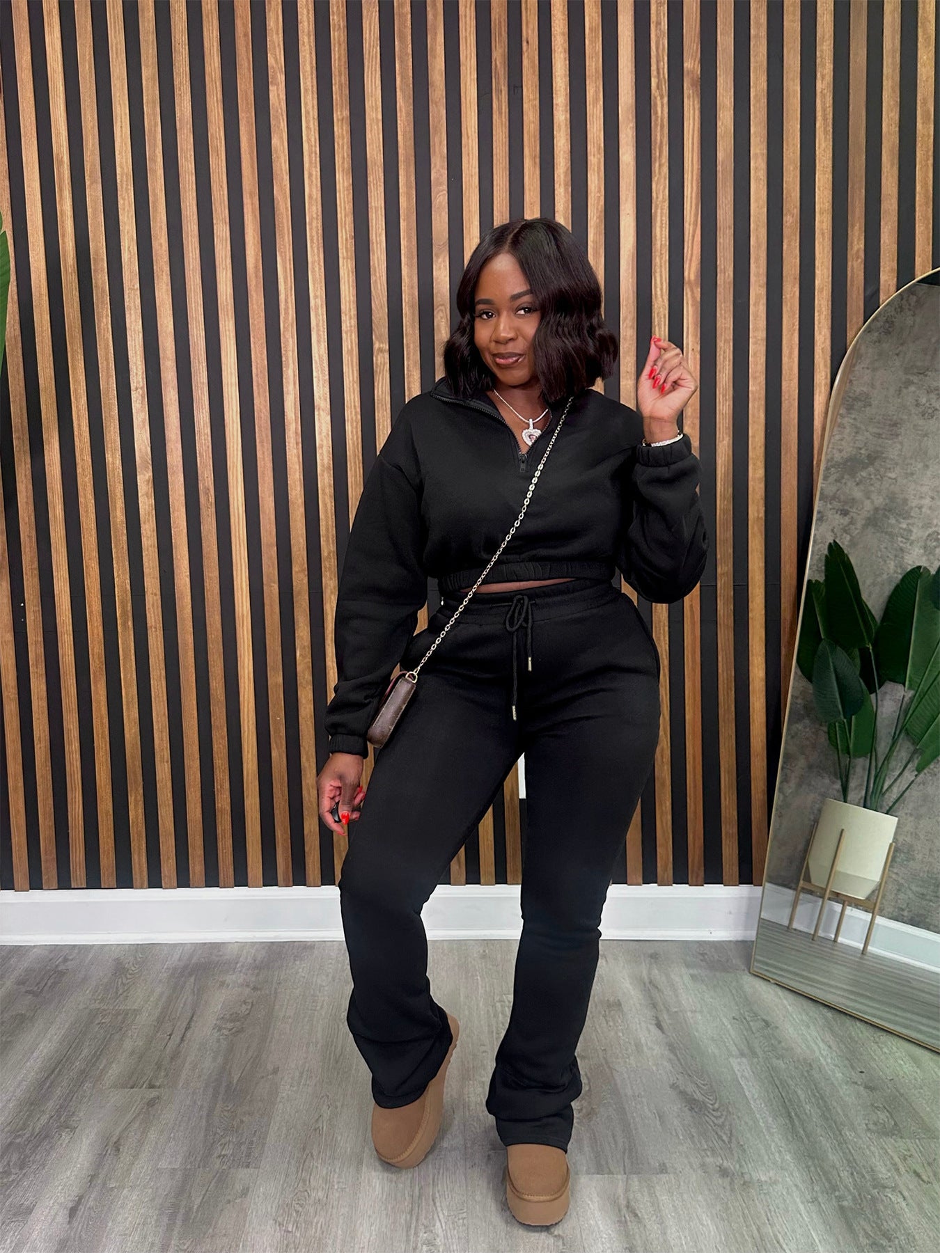 Women Fall and Winter Zipper Hoodies and Pants Sports Two Piece Set 4