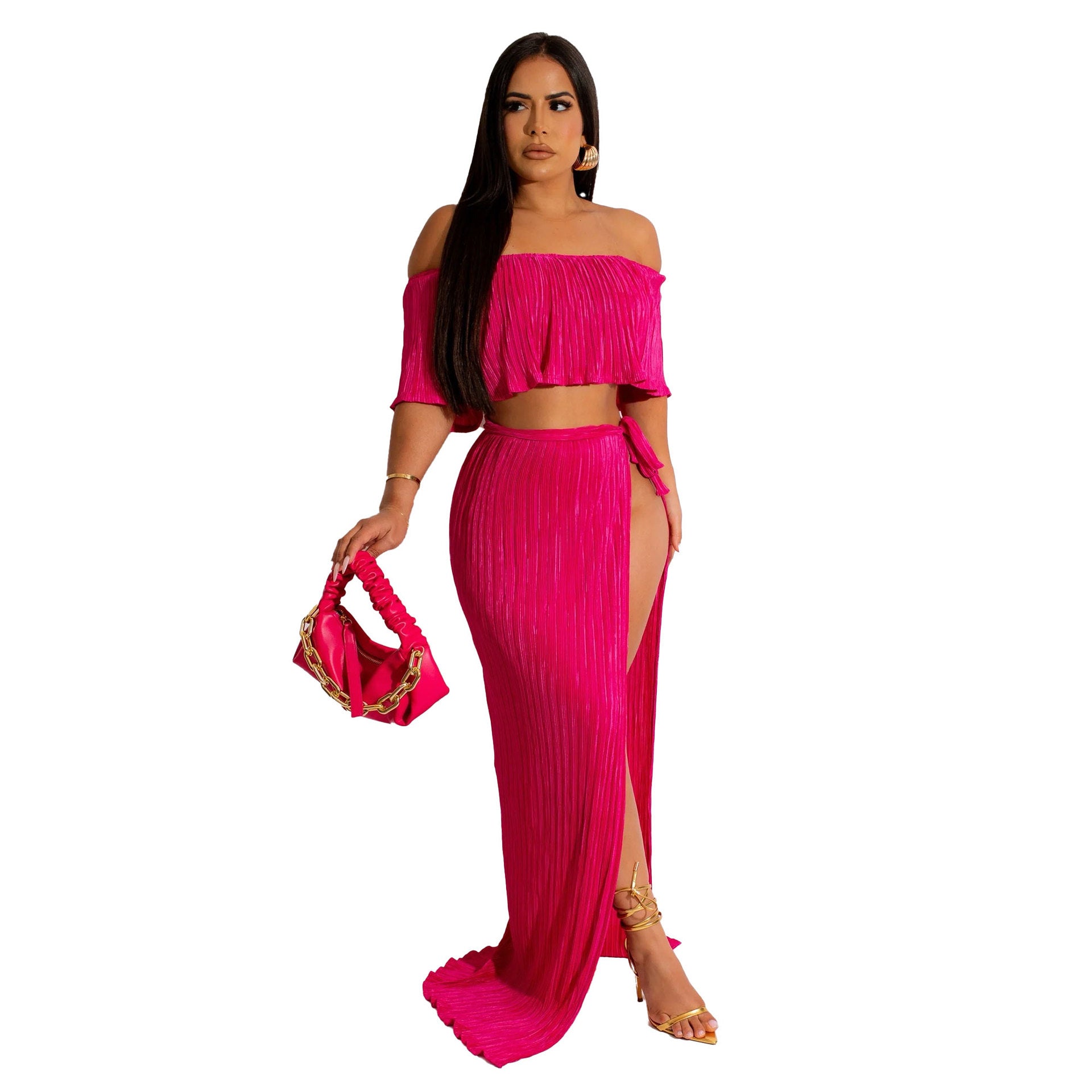 Sexy ruffled long skirt two-piece set nightclub clothes 12