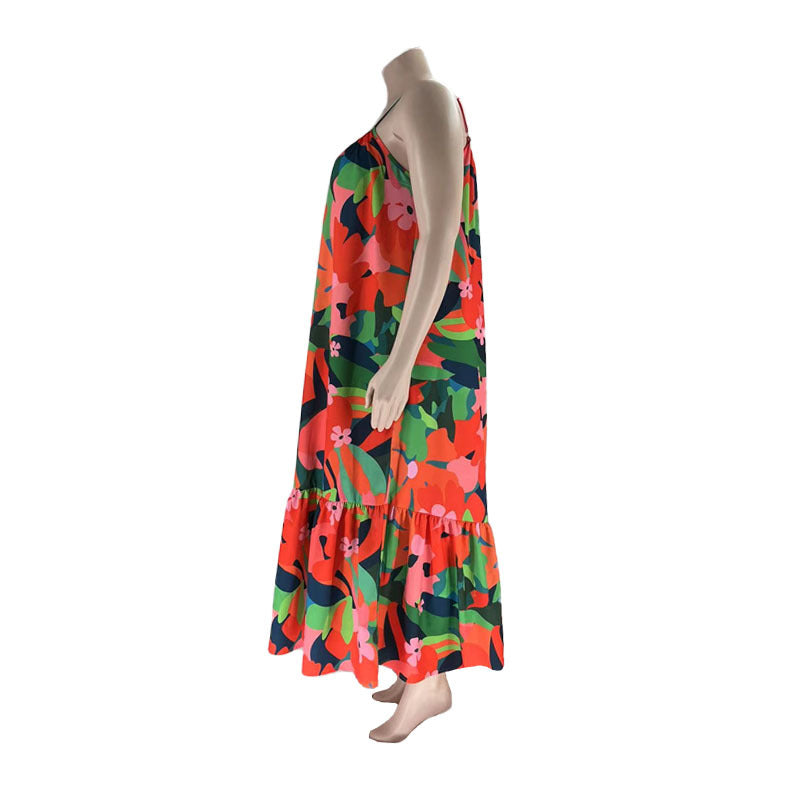 Summer Sexy  Plus Size Women'S Fashion Print Strap Long Maxi Dress 15