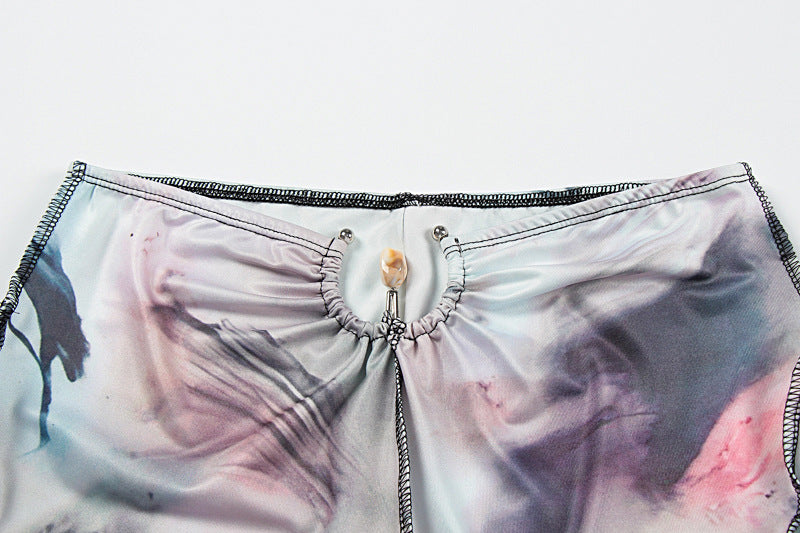 Women's Fall Sexy Round Neck Print Crop Top Tight Fitting Butt Lift Long Pants Set 10