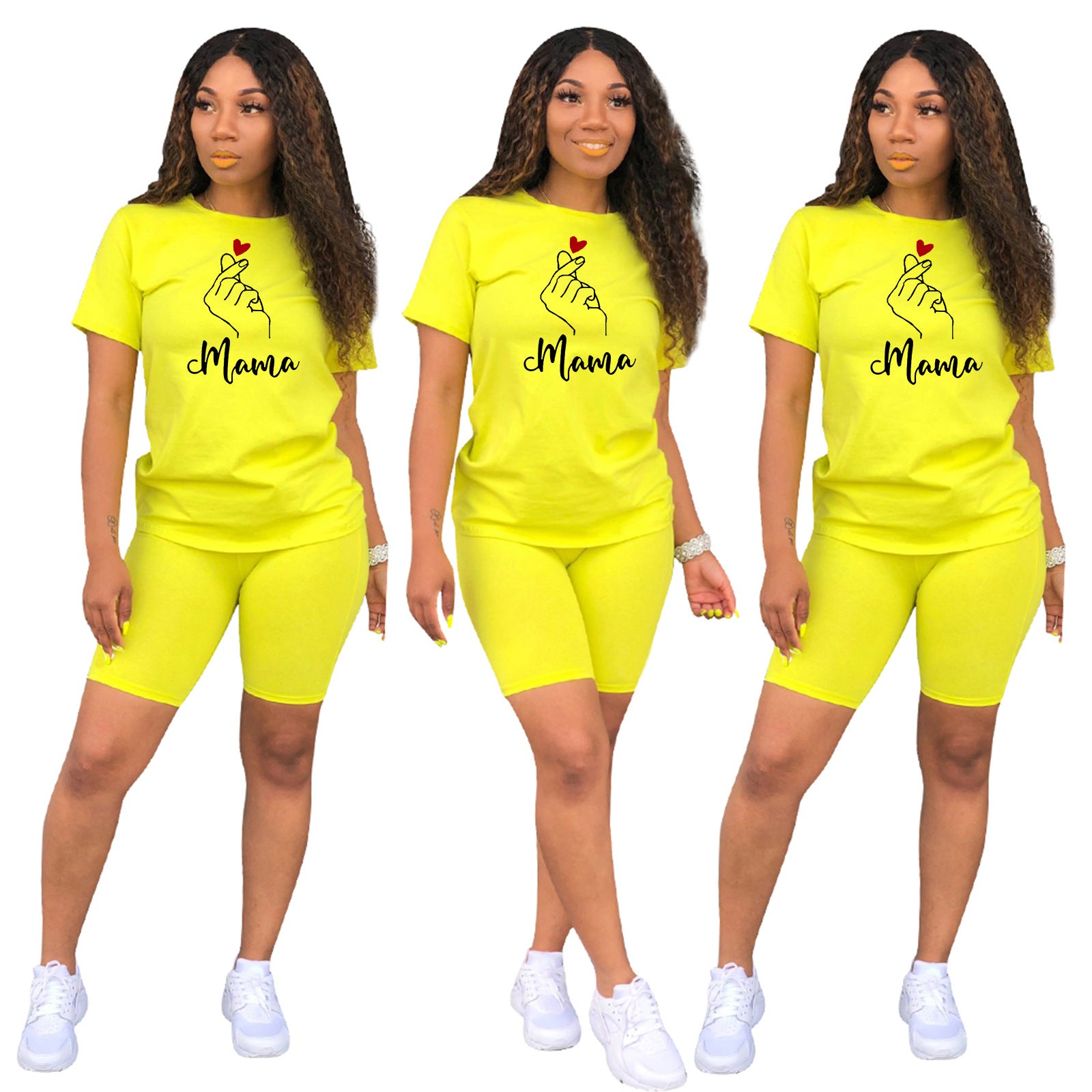 Women's Mother's Day print sports two-piece shorts set 15