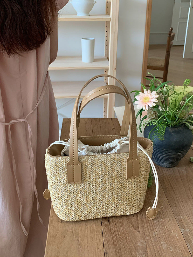 Korean Grass Woven Beach Bag Summer Casual Holidays Women's Cabbage Basket Portable Shoulder Messenger Bag 7