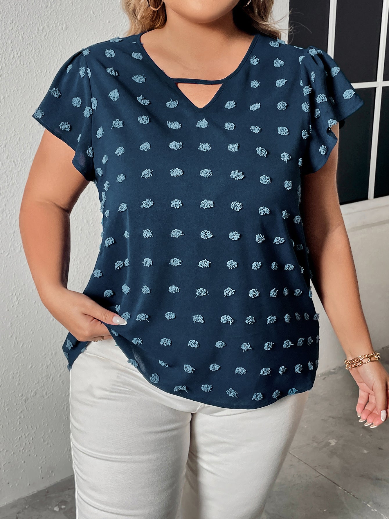 Plus Size Women's Shirt Blue Half-Sleeved Loose Top 3