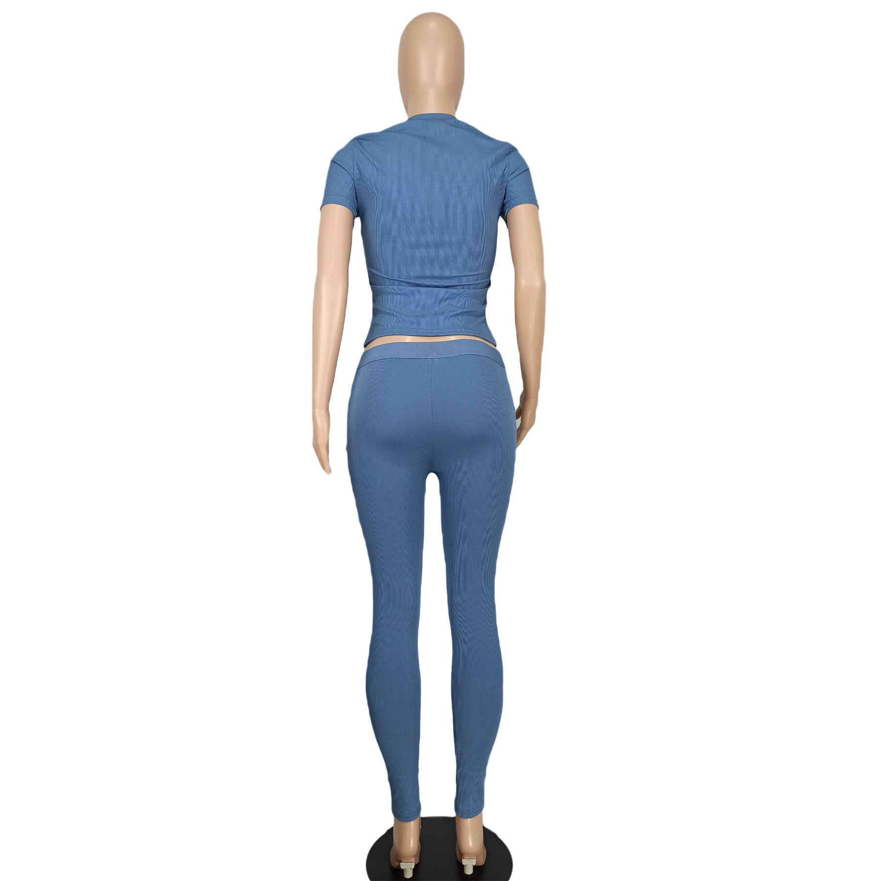 Women Sexy Solid Short Sleeve Top and Pant Two-piece Set 12