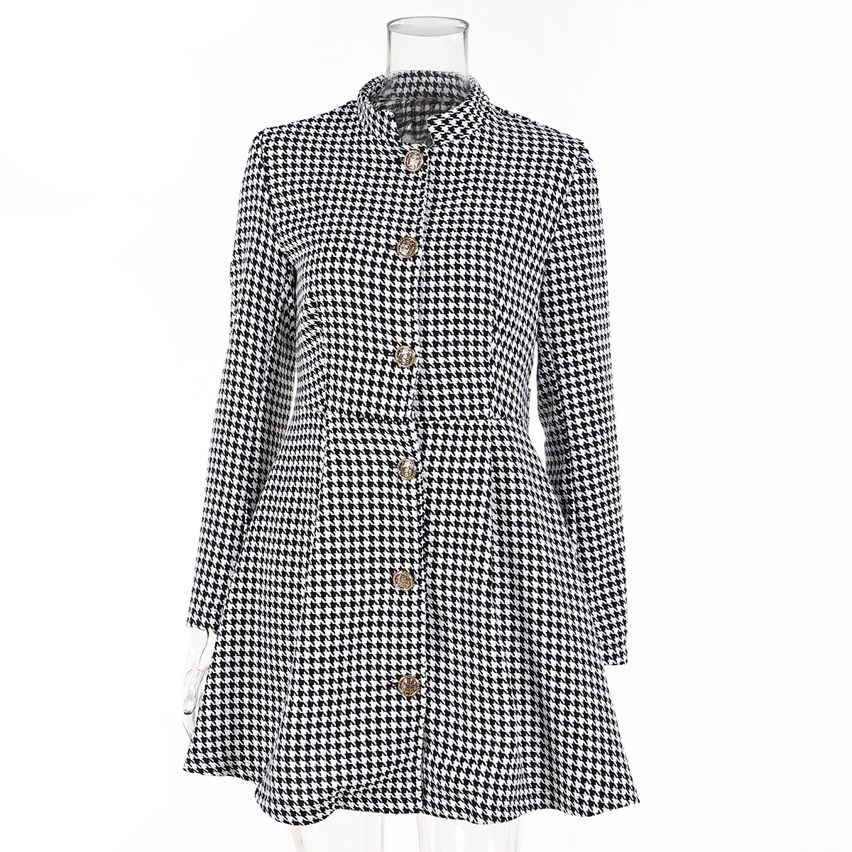 Women Houndstooth Long Sleeve Dress 9