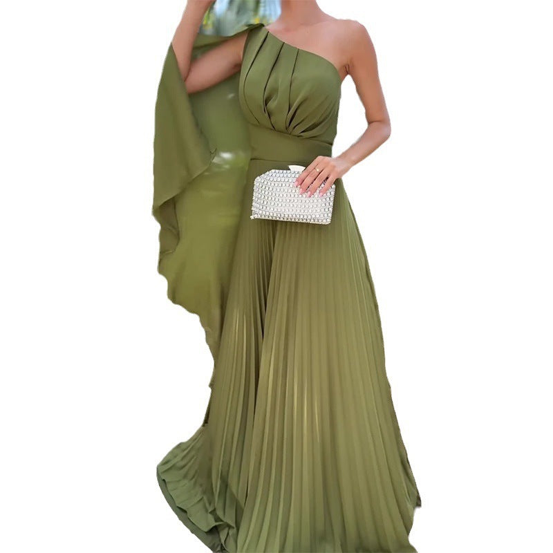 Women Summer Slash Shoulder Off-shoulder Pleated Elegant Maxi Dress 7