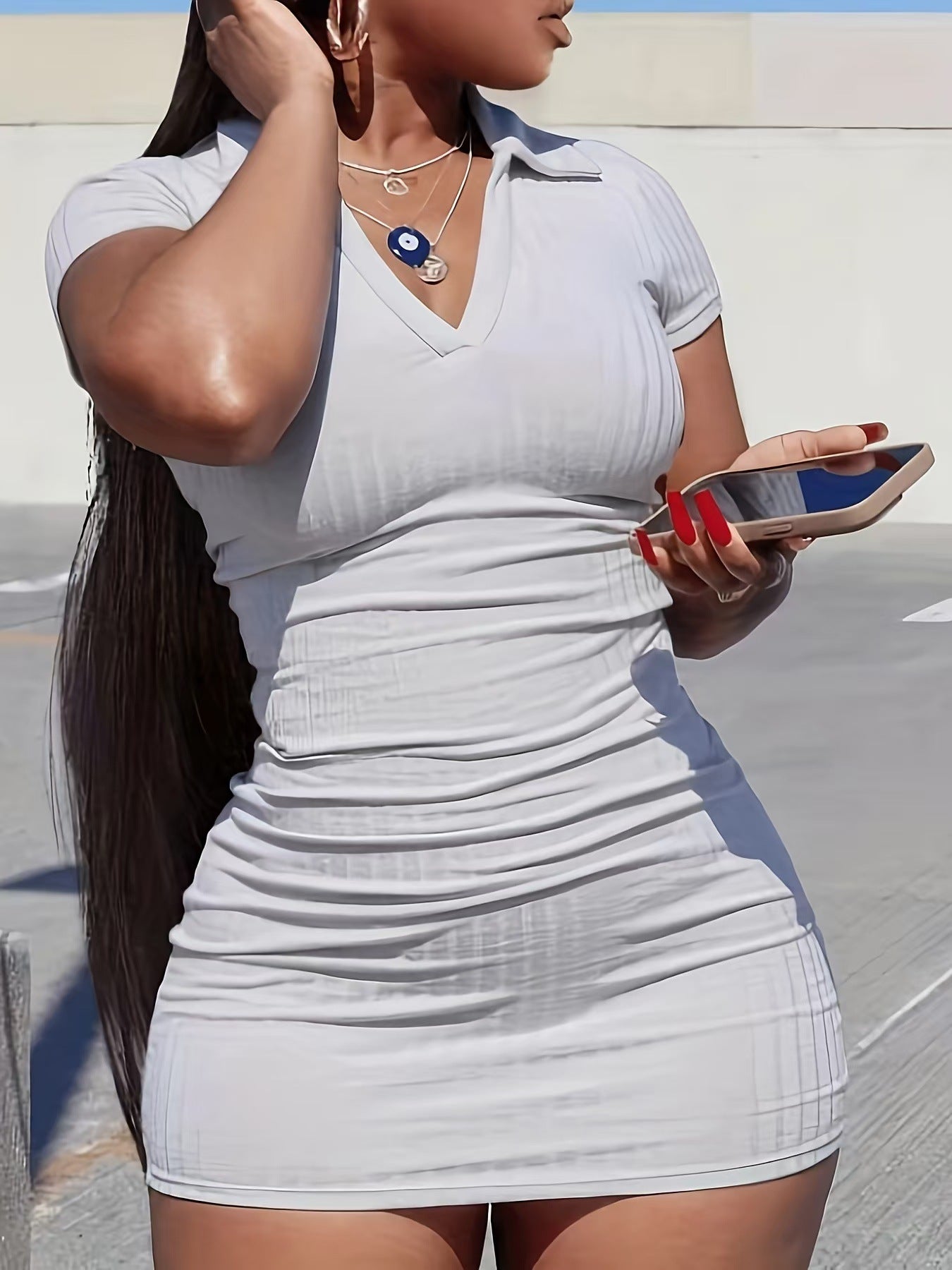 Fashion Trend Turndown Collar Slim Casual Dress Sexy Bodycon Short Dress 6