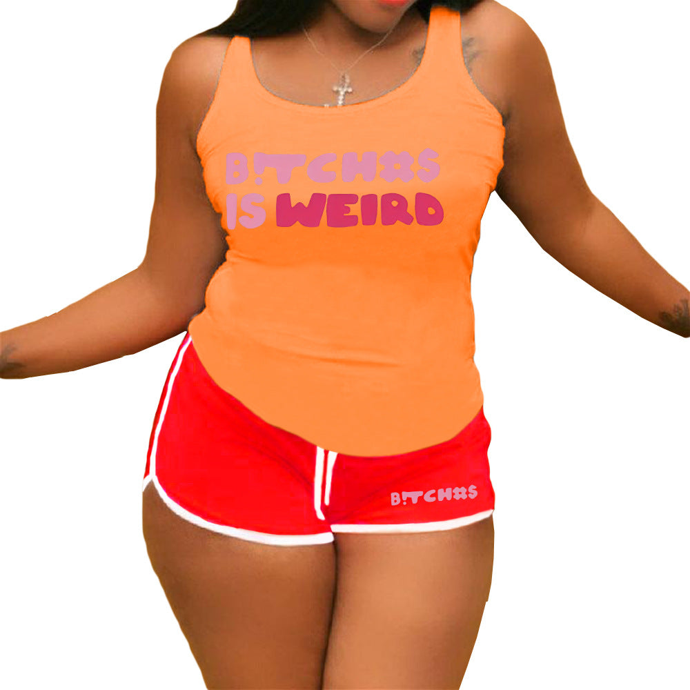 Women vest shorts sports yoga two piece set 32