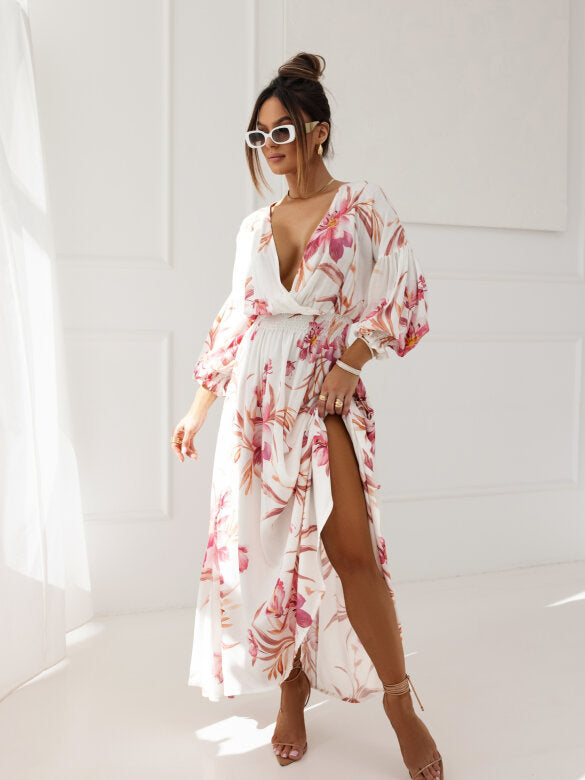 Autumn Fashionable Long Sleeve V-Neck Printed Dress 17