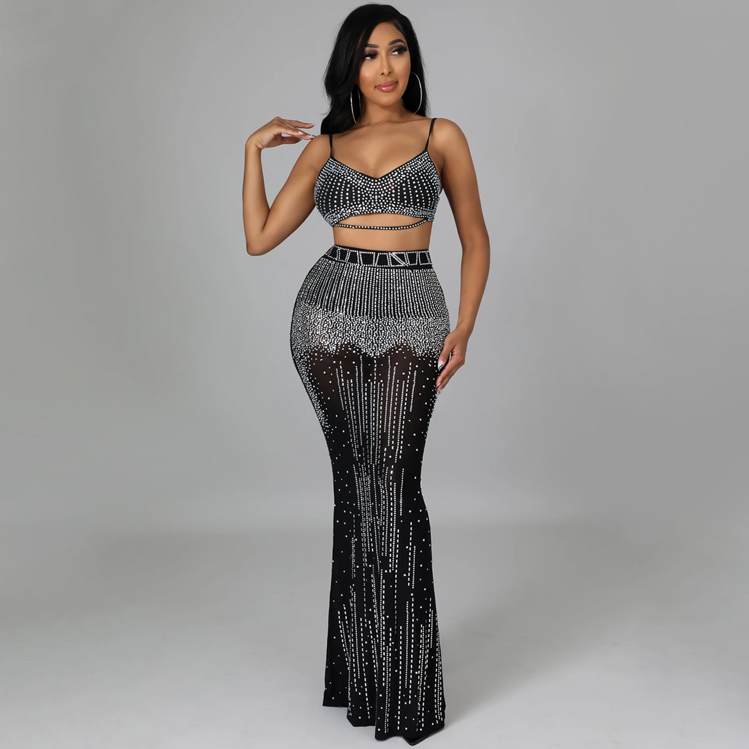 Women Sexy Party Mesh See-Through Camisole and Skirt Two-piece Set 3