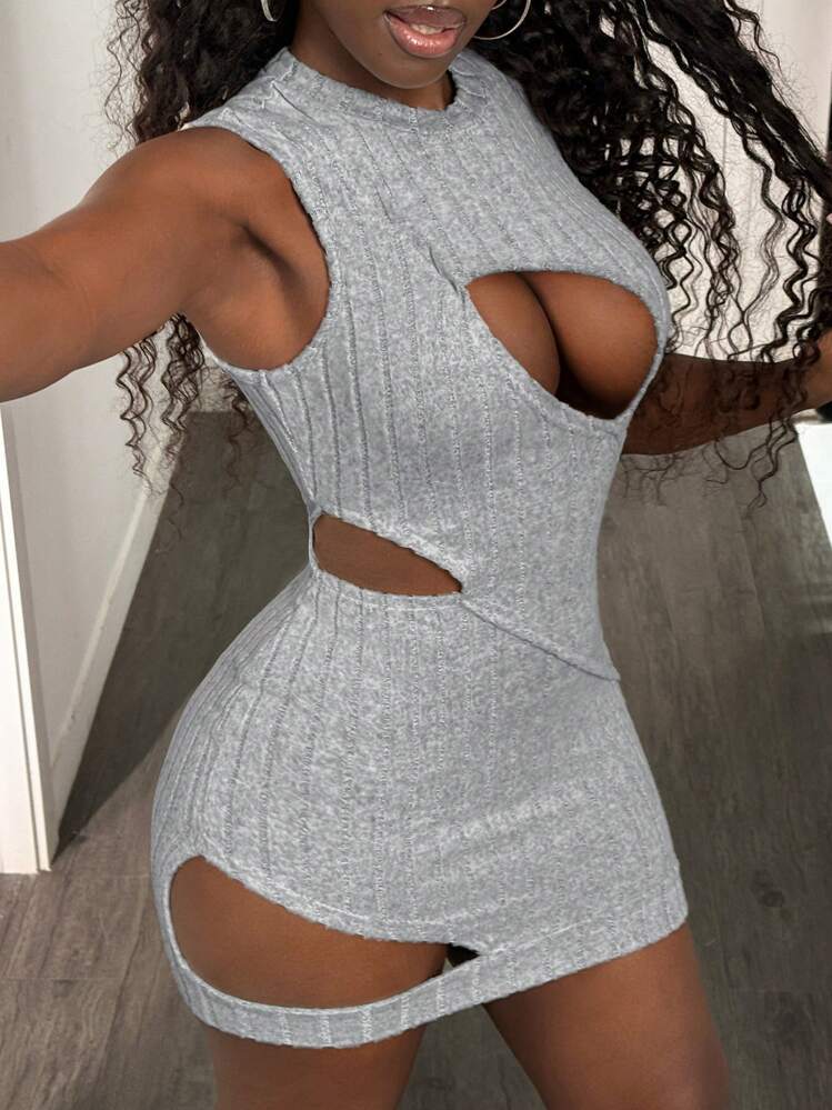 Stylish Solid Color Stretchy Cut-Out Bodycon Mini Dress 3