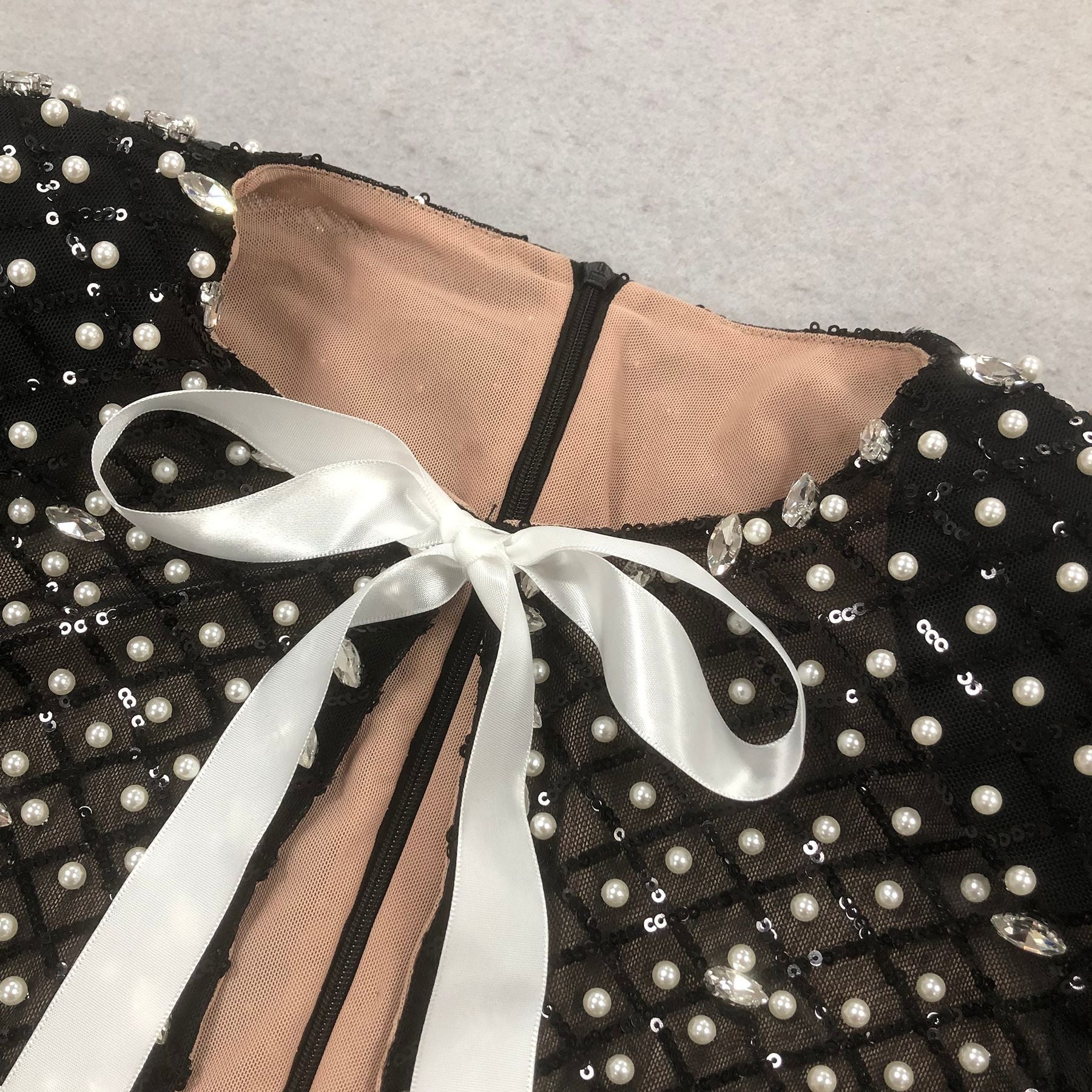 Women long-sleeved beaded rhinestone V Neck party bandage dress 22