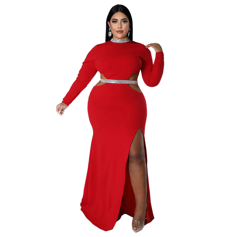 Fall Women'S Fashion Sexy Open Waist Slit Long Sleeve Maxi Dress 9