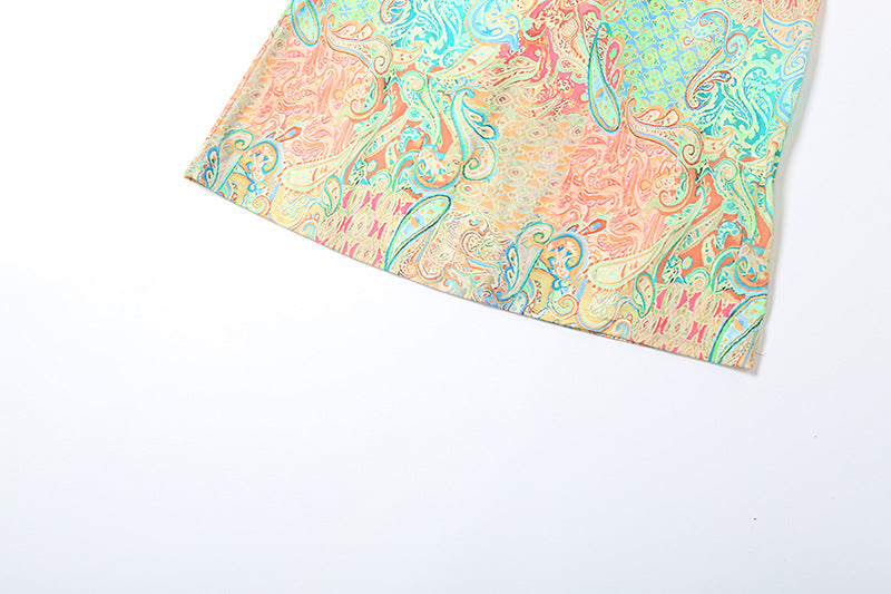 Spring Sexy Contrast Low Back Strappy Patchwork Open Waist Printed Maxi Dress 13