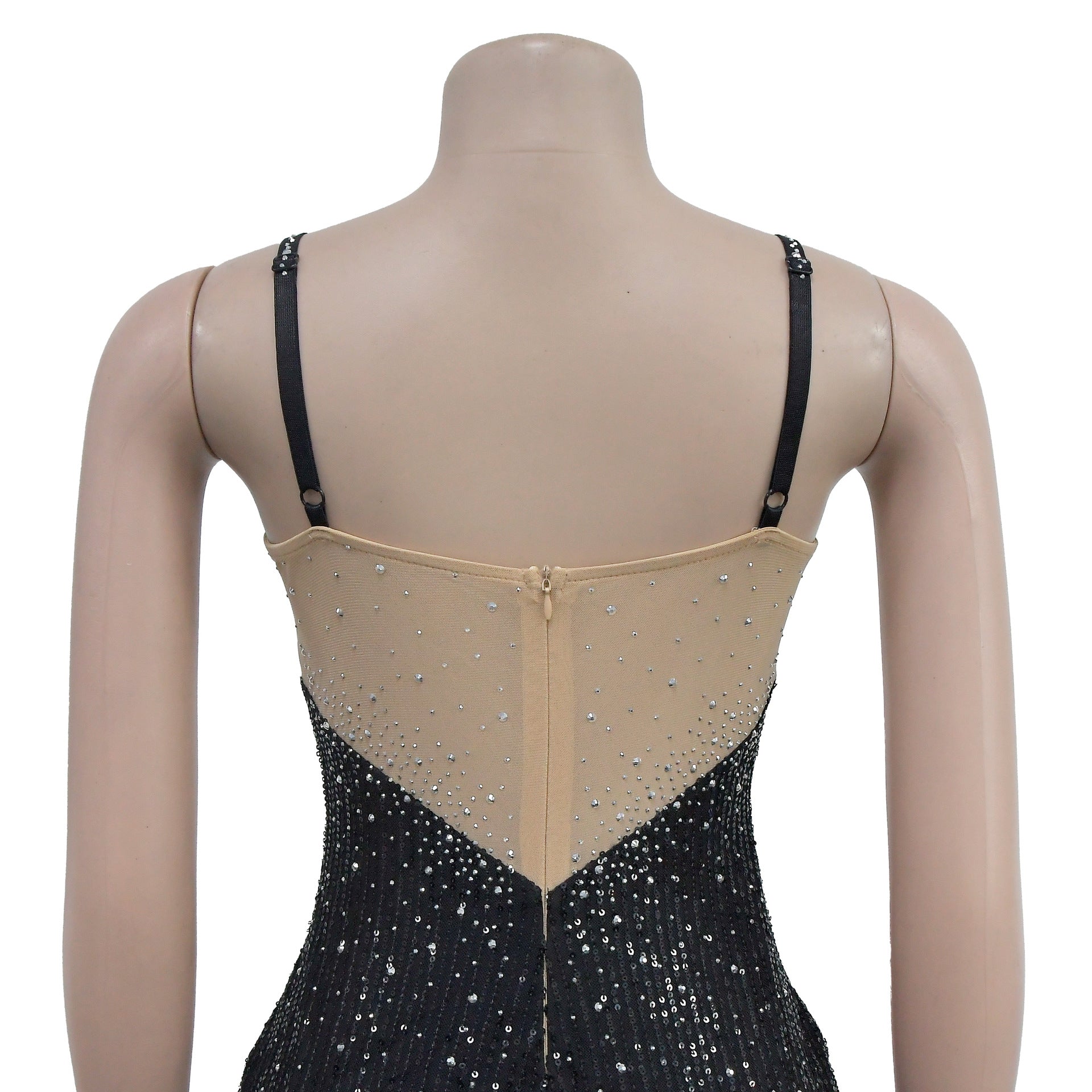 Fashionable women's solid color mesh beaded Straps dress（customized,MOQ 6pcs/size/color,process time 7-10 days） 16