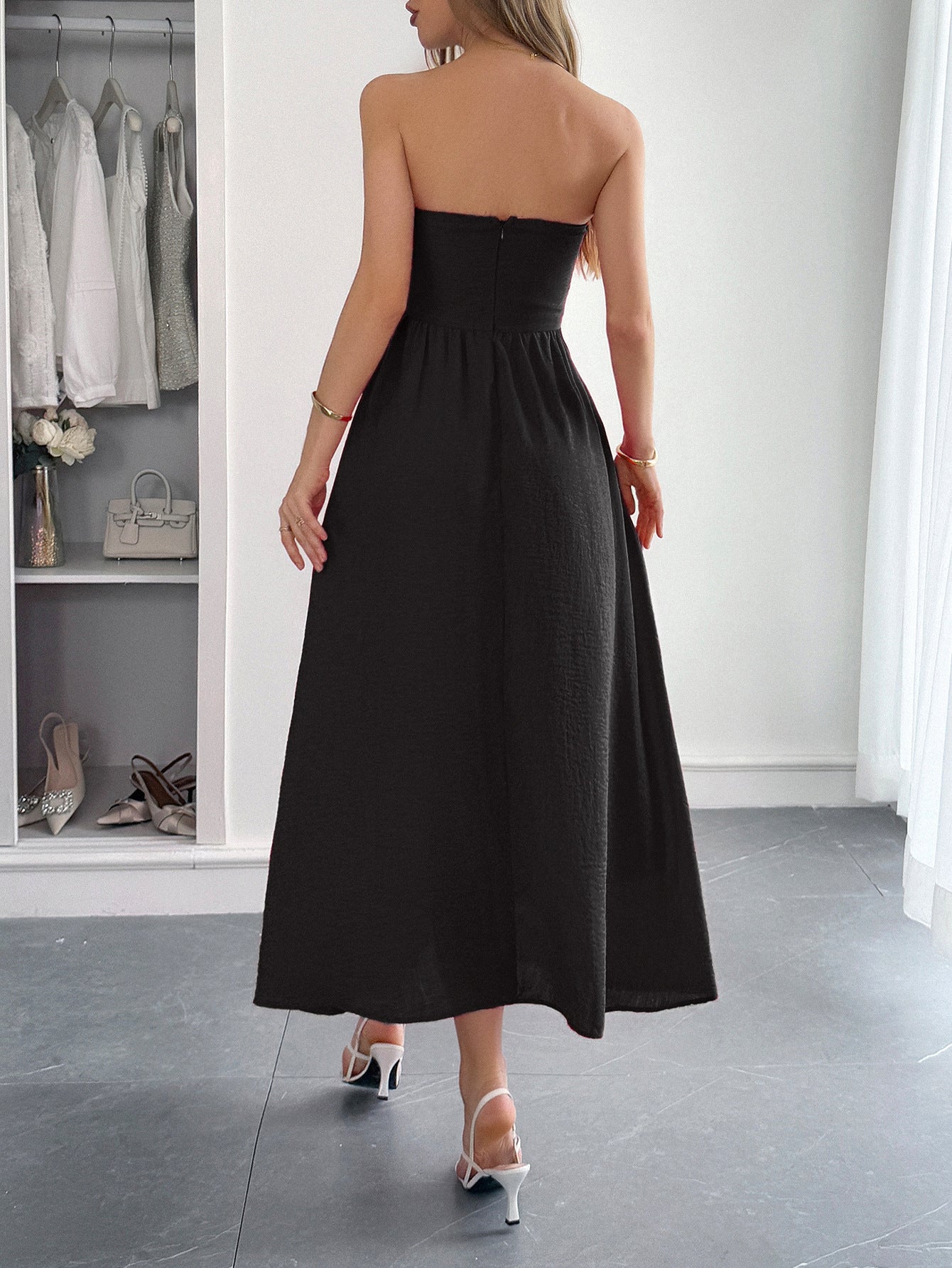 Spring/Summer Women's Elegant Holidays Strapless Slim Waist Long Dress 11