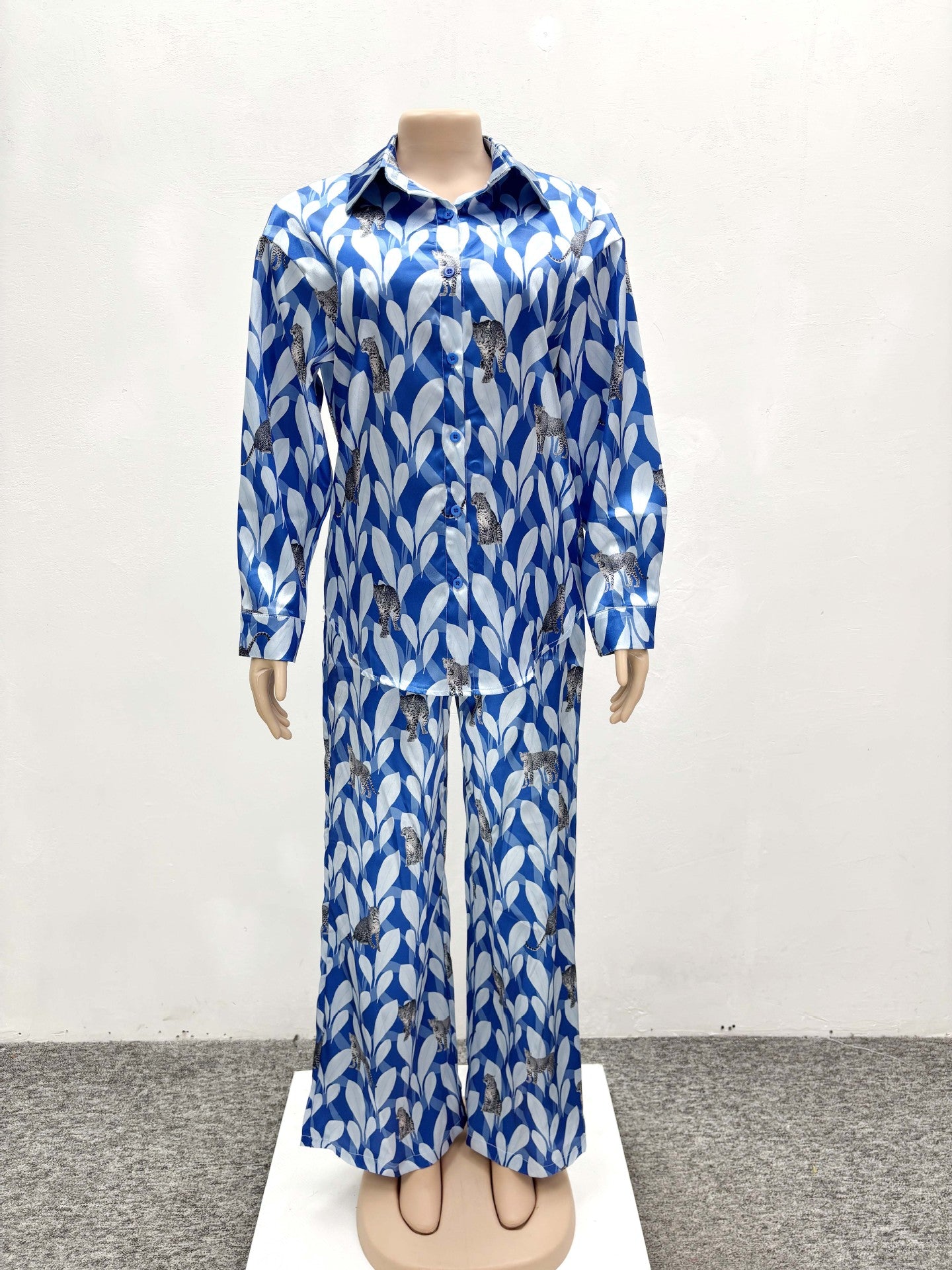 Spring Autumn African Print Casual Shirt Trousers Two-Piece Set 10